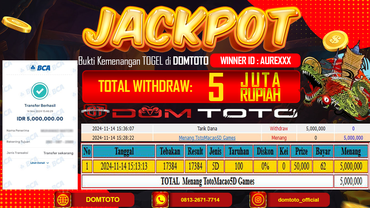 JACKPOT TOTOMACAU 5D 14 NOVEMBER 2024